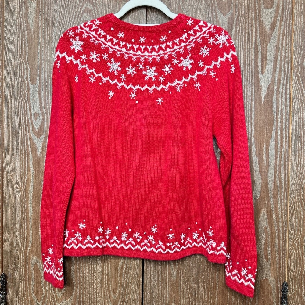 VTG Christmas Petite Red Snowflake Zip Up Cardigan Sweater Jacket Women PM - Picture 7 of 7